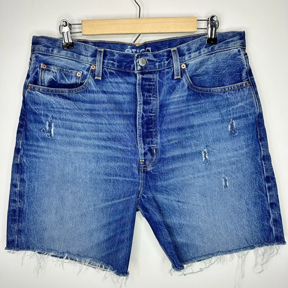 ÉTICA Distressed Denim Cutoff Midi Shorts Women’s Size 31 - Picture 2 of 9